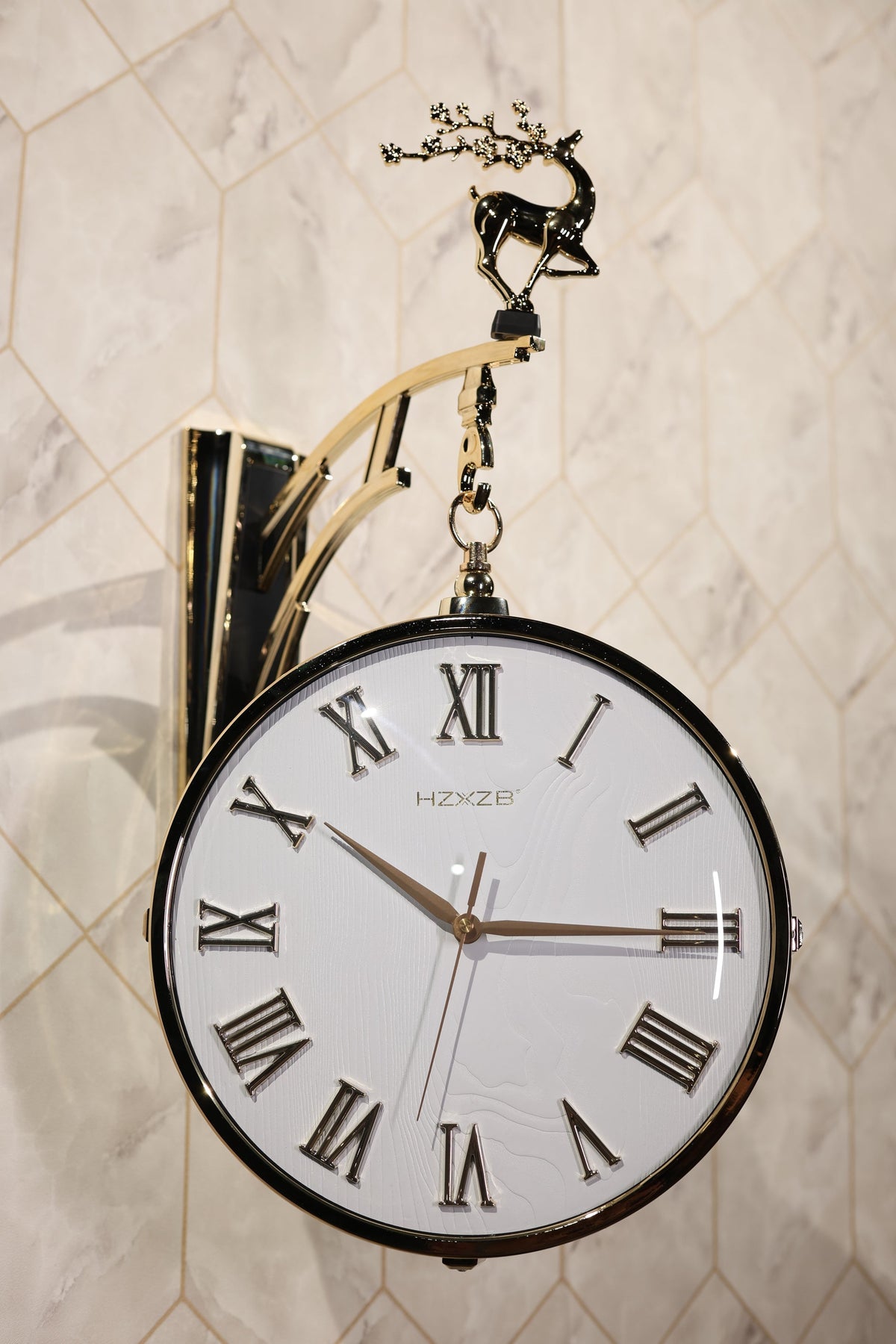 Luxury Double-Sided Hanging Wall Clock – Premium Deer Design | Modern Home & Living Decor