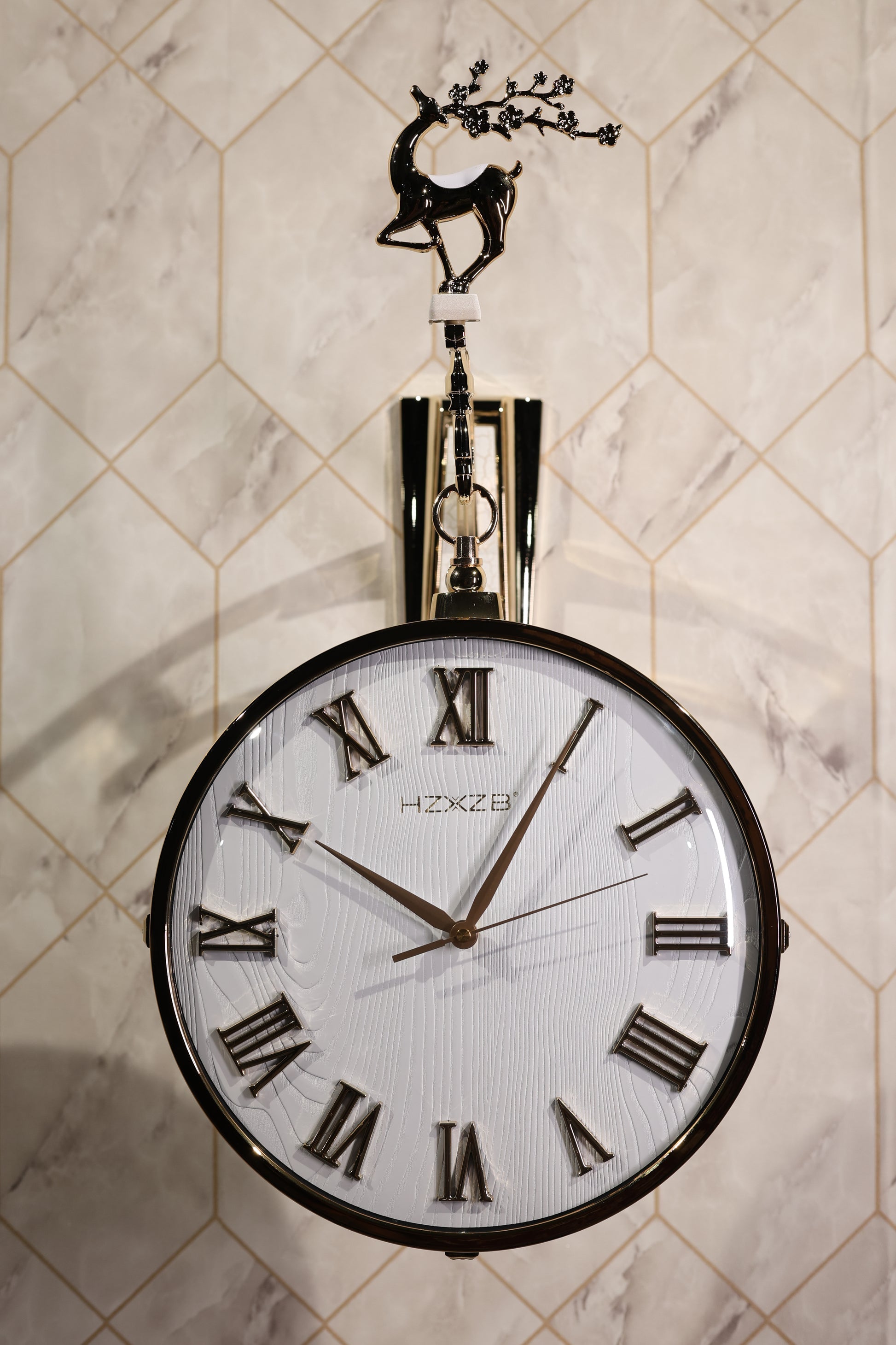 Luxury Double-Sided Hanging Wall Clock – Premium Deer Design | Modern Home & Living Decor