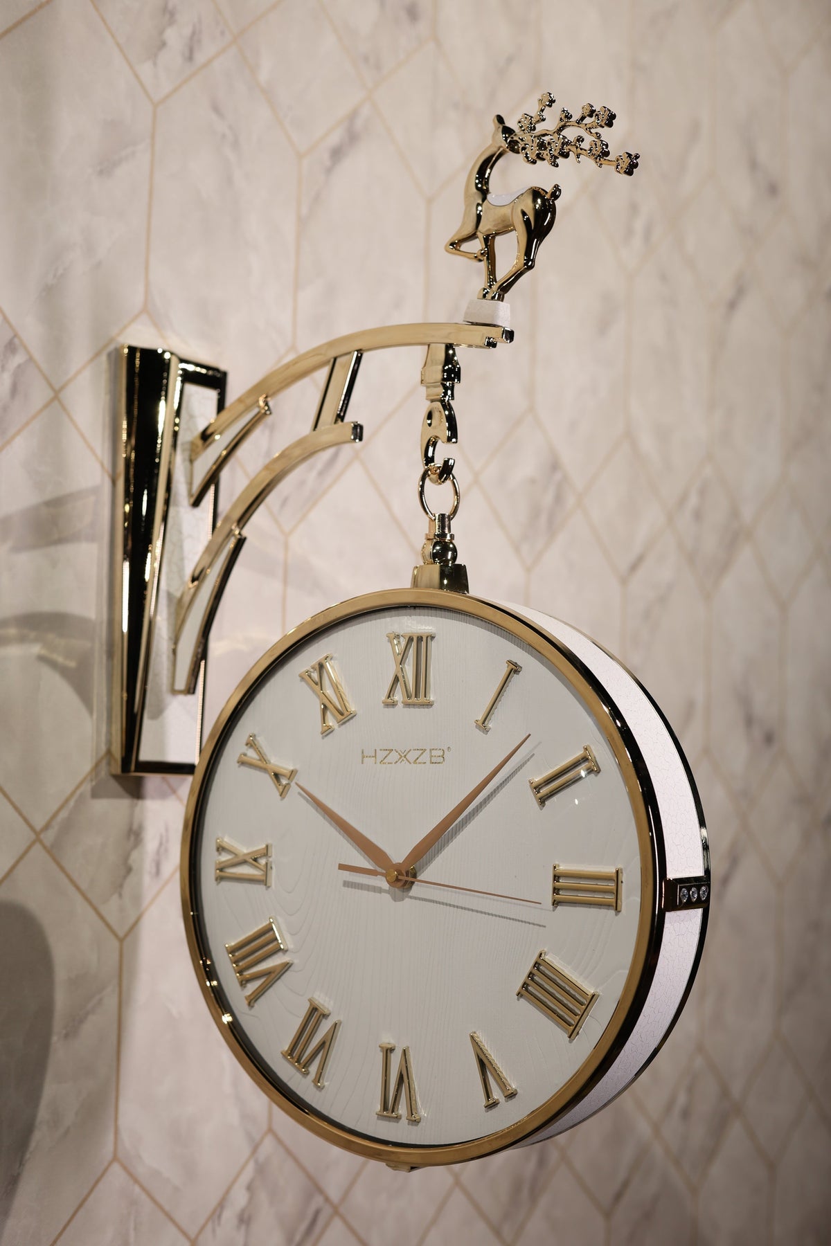 Luxury Double-Sided Hanging Wall Clock – Premium Deer Design | Modern Home & Living Decor