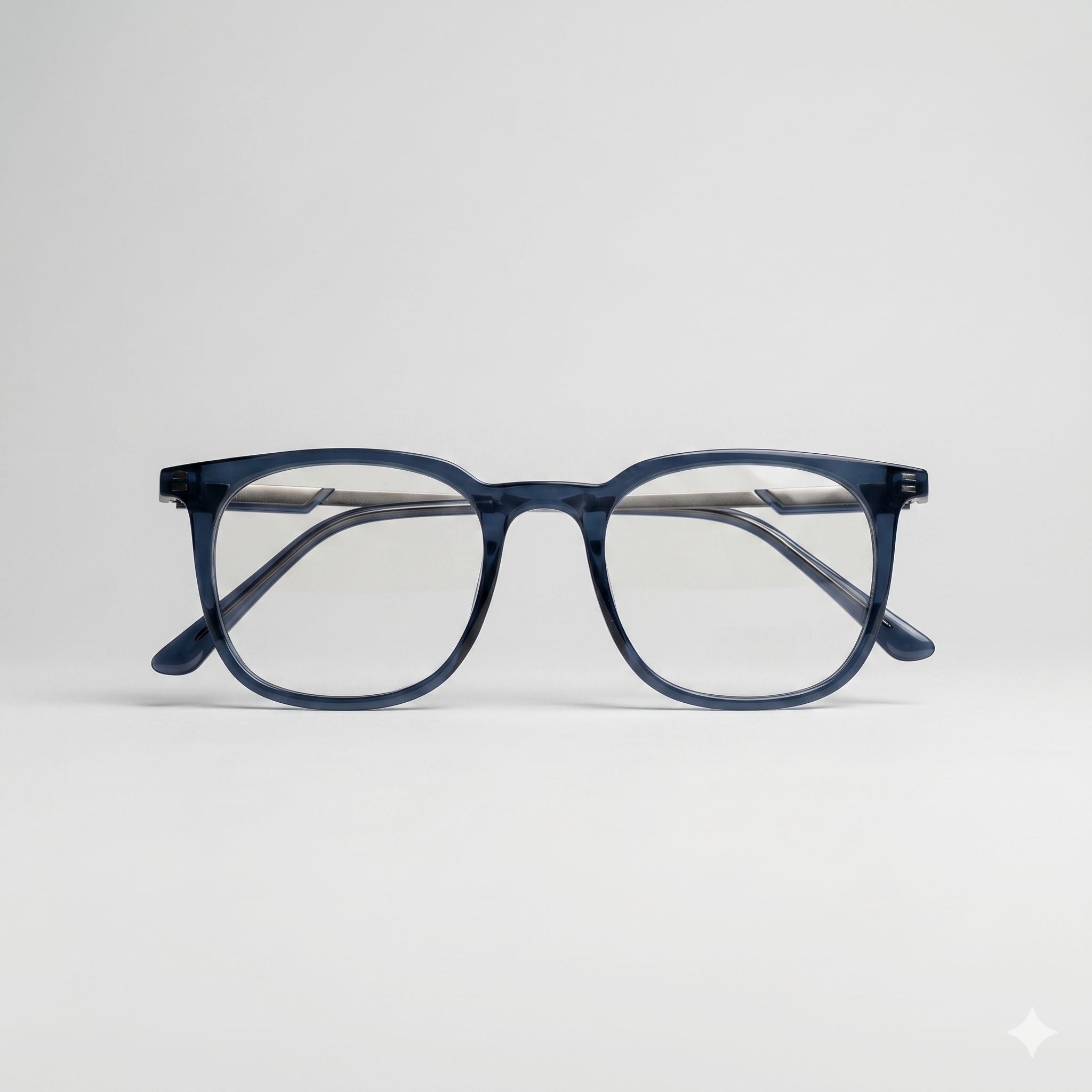 Midnight blue transparent square eyeglasses front view