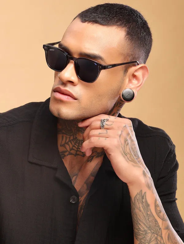 Minimal UV Protected Blue Black Wayfarer Sunglasses For Men & Women- FunkyTradition