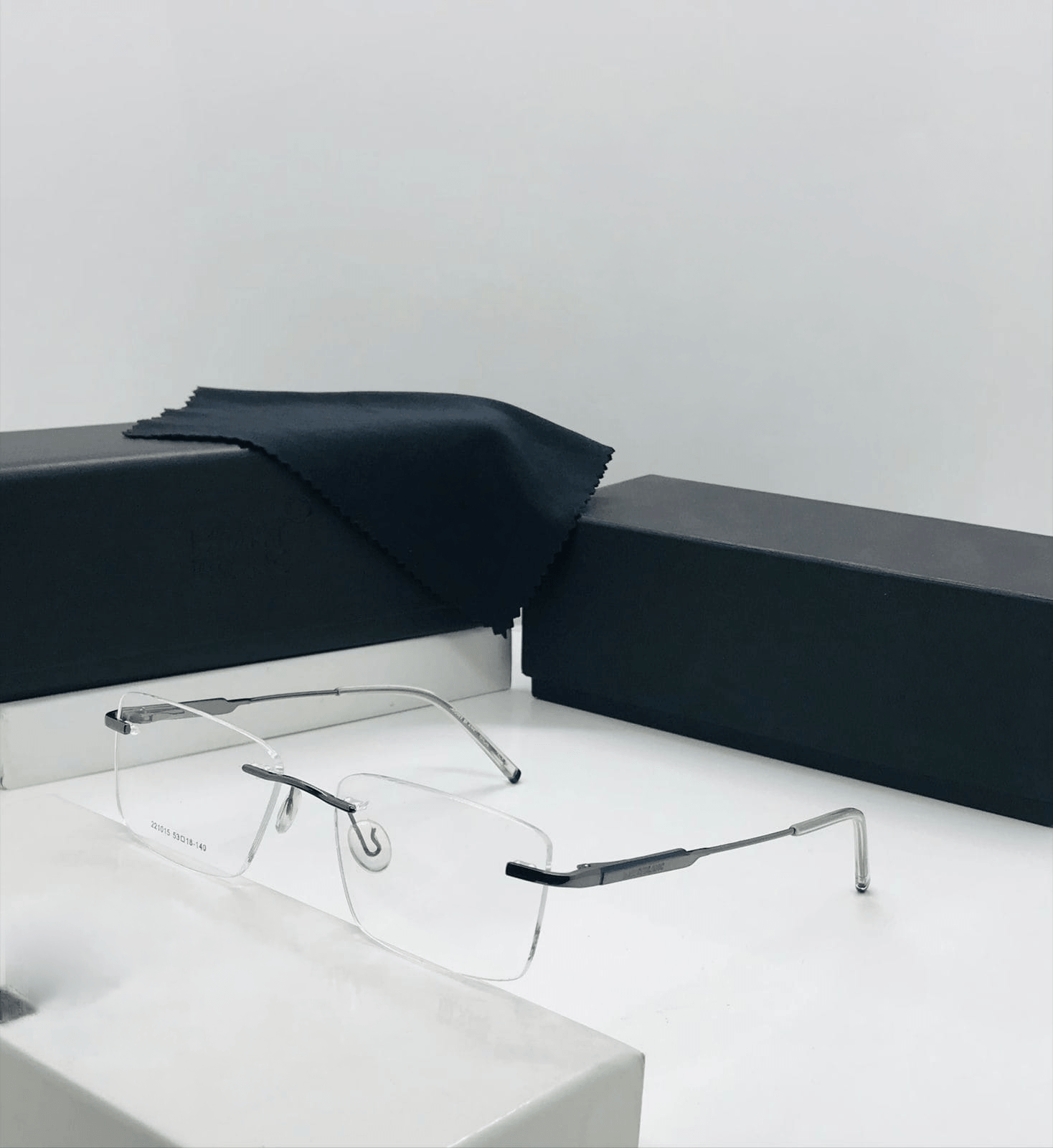 Minimalist rectangular prescription eyeglasses side detail