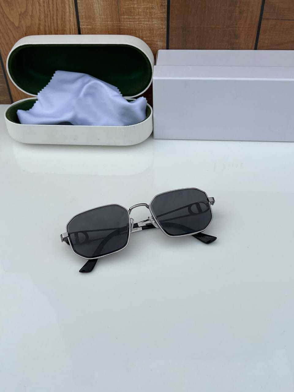 Geometric Slim Frame Sunglasses with Sculpted Side Detail - FunkyTradition