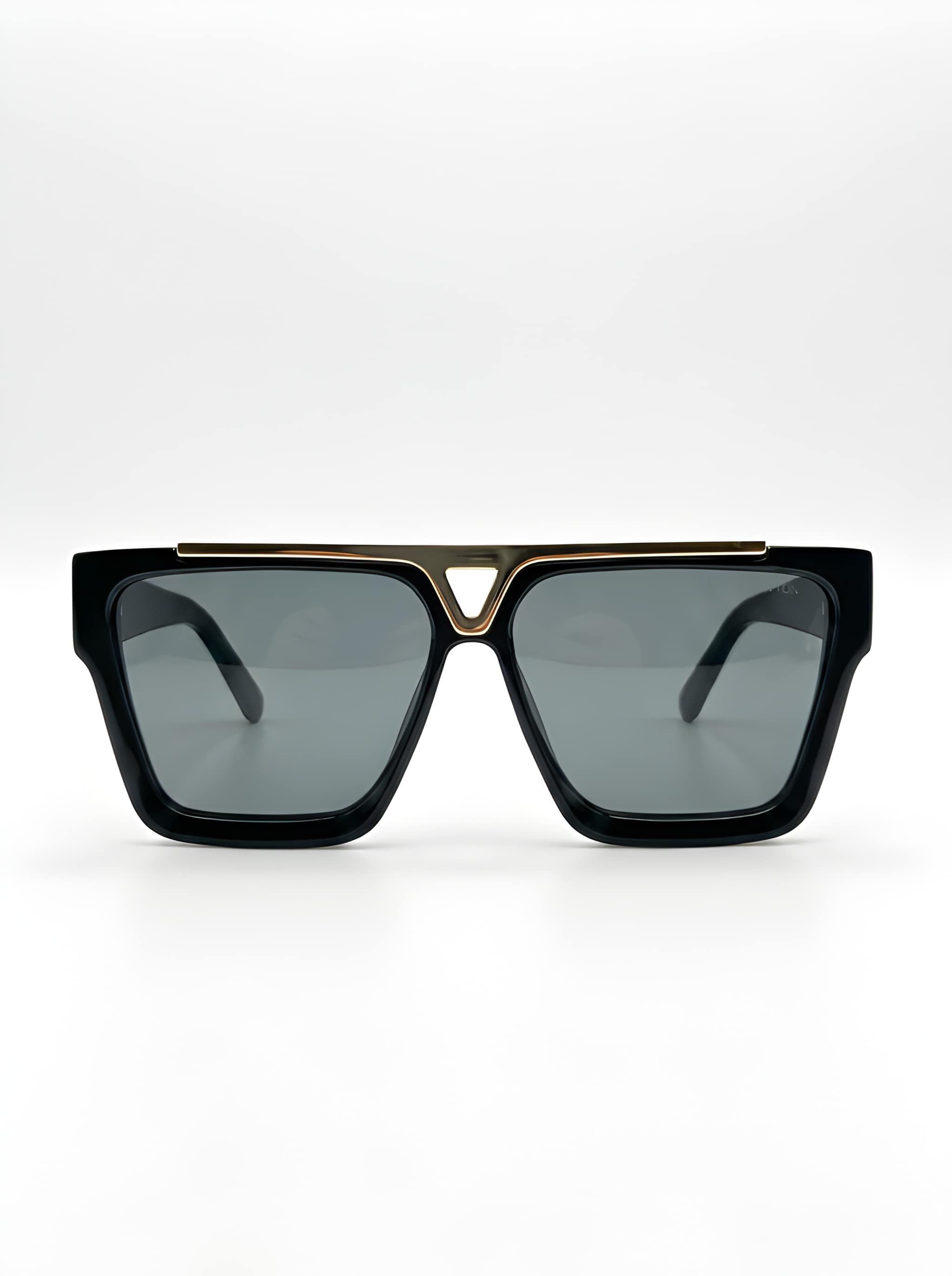 Oversized UV protection sunglasses with premium acetate-style frame and gold accents