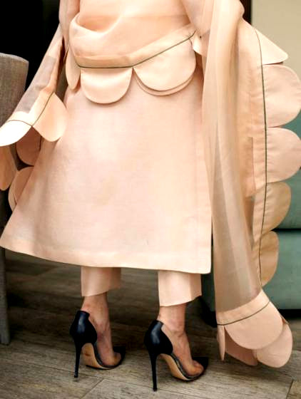 Peach Colored Designer Kurti and Ankle Pant with Beautiful Dupatta - Adiba Fashion
