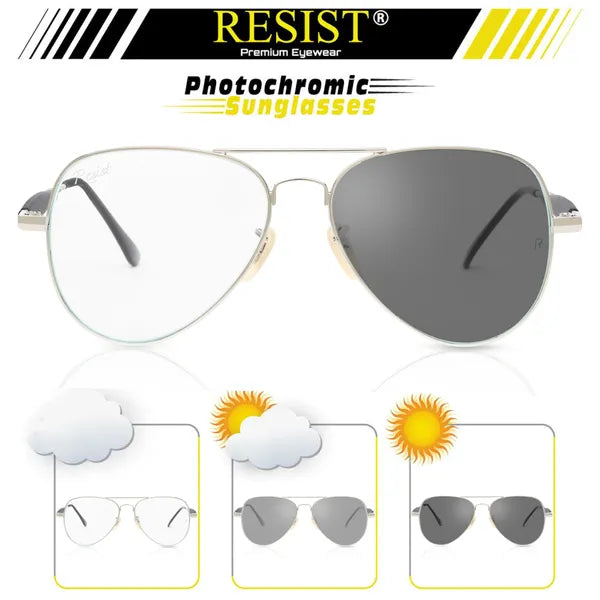 Photochromic and UV Protected Silver Aviator Sunglasses For Men and Women- FunkyTradition