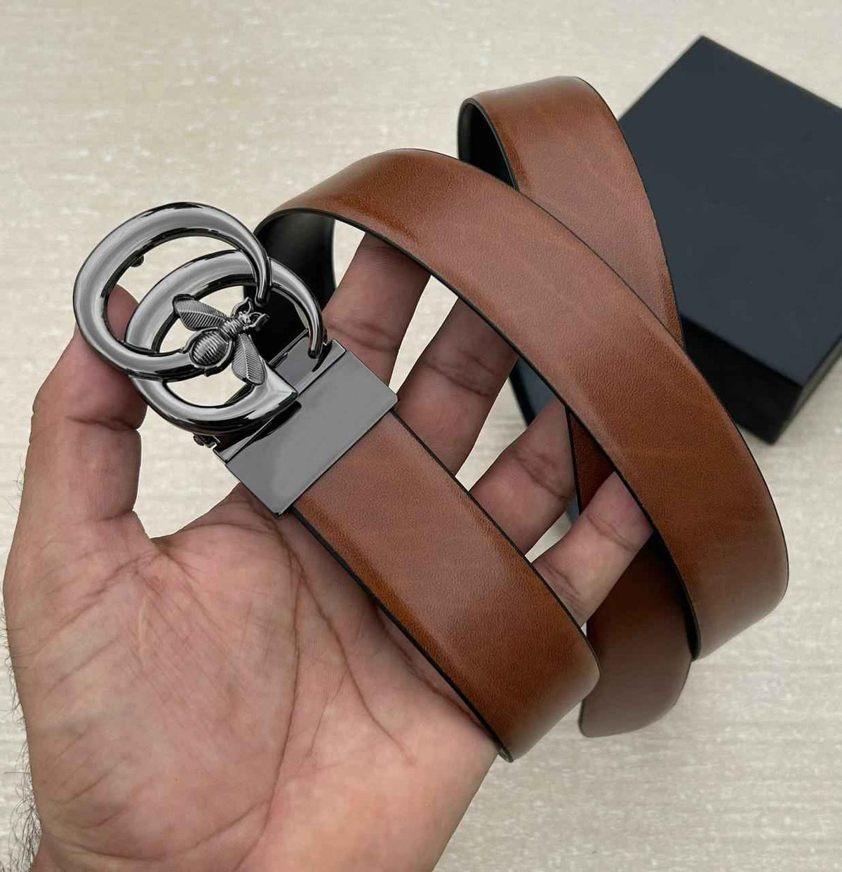 Premium Leather Belt with Double G Buckle- FunkyTradition