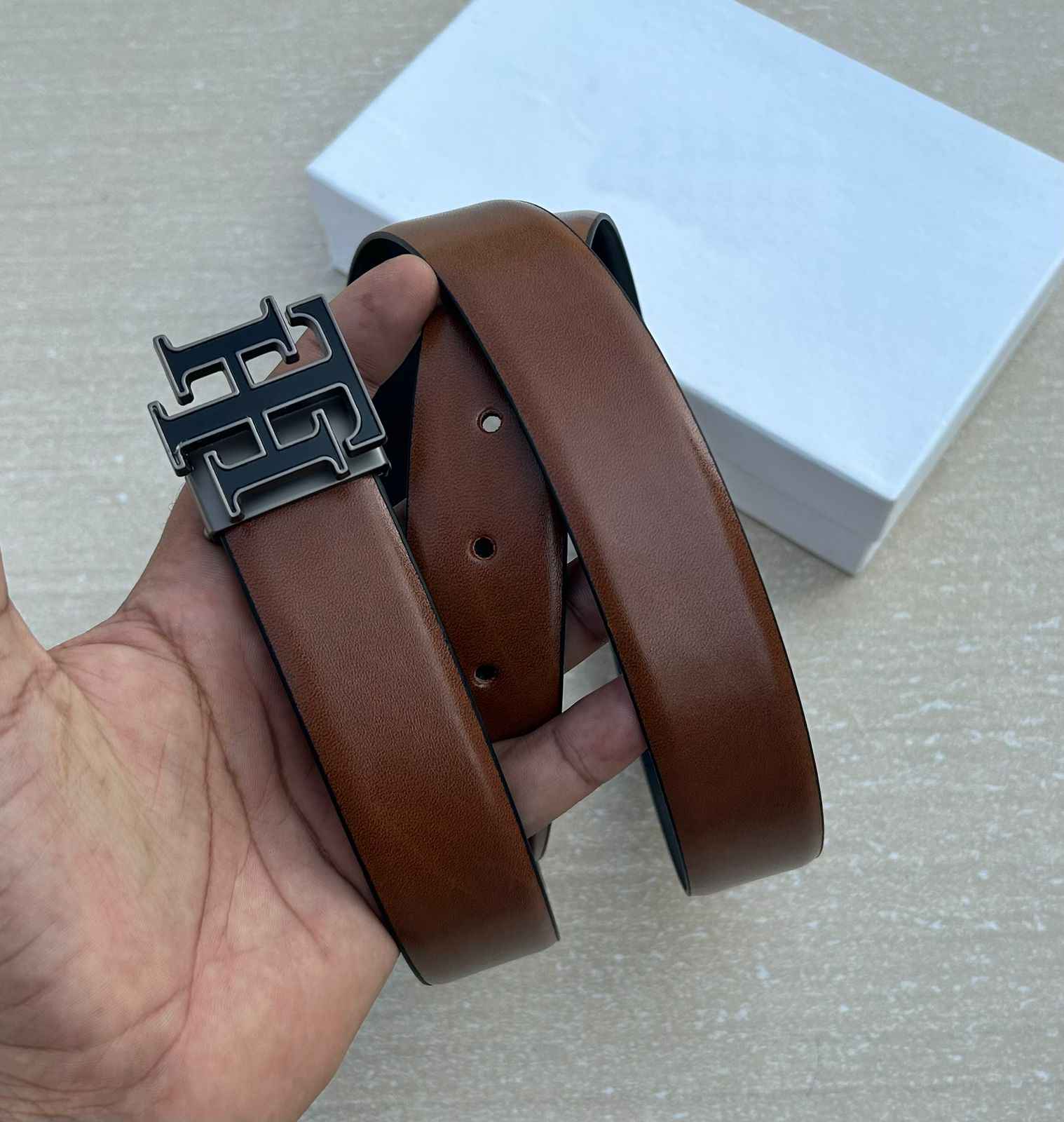 Premium Leather Belt with TH Metal Buckle- FunkyTradition