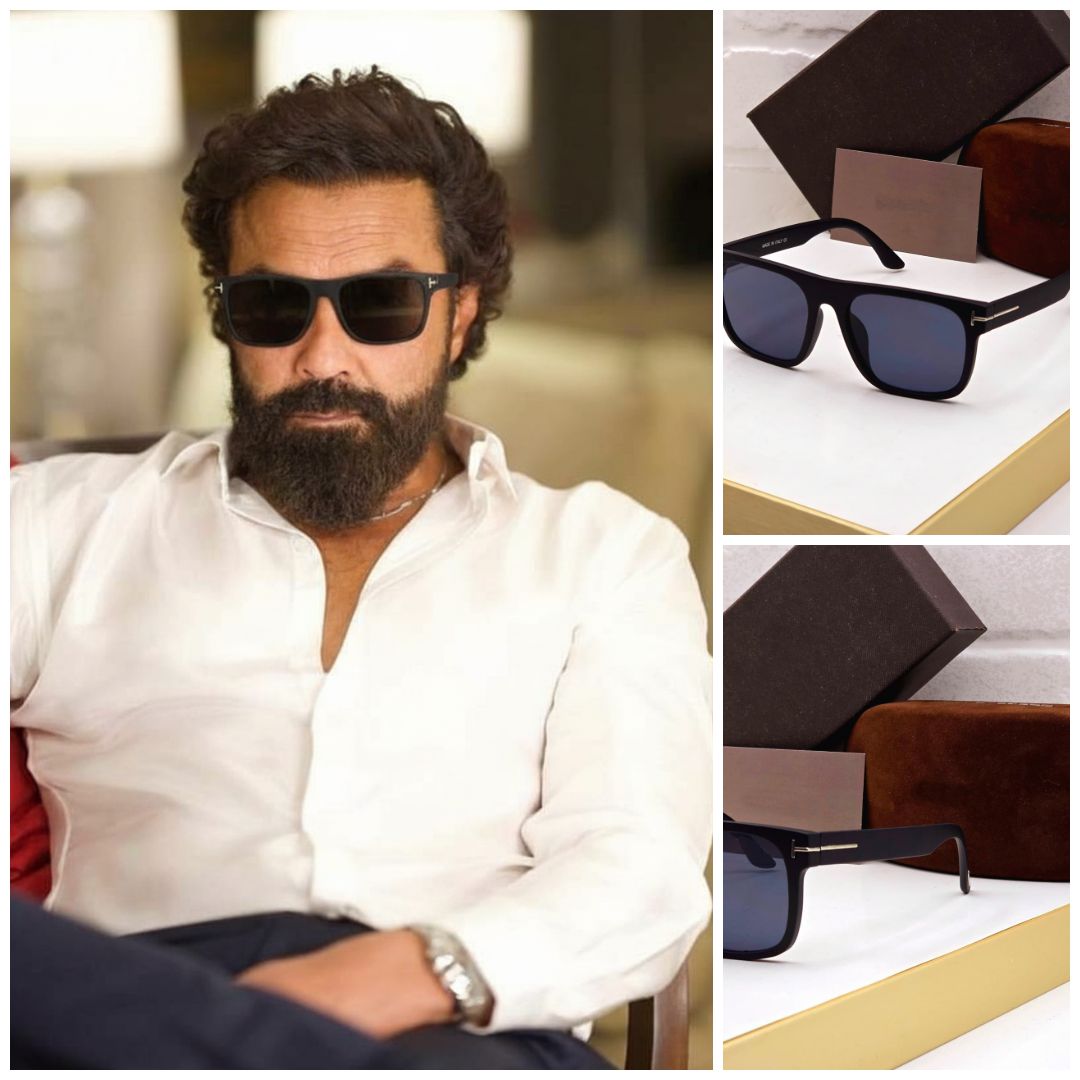 Premium Oversized Square Black Sunglasses with Gold Detailing – As Worn by Bobby Deol