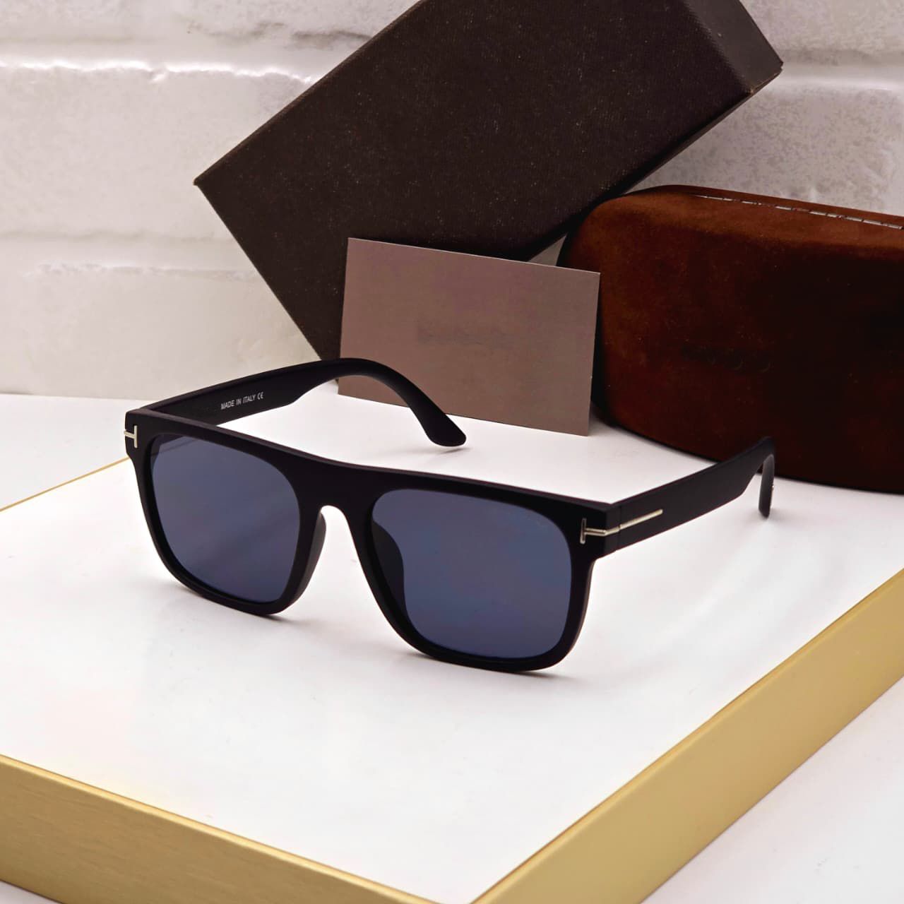 Premium Oversized Square Black Sunglasses with Gold Detailing – As Worn by Bobby Deol