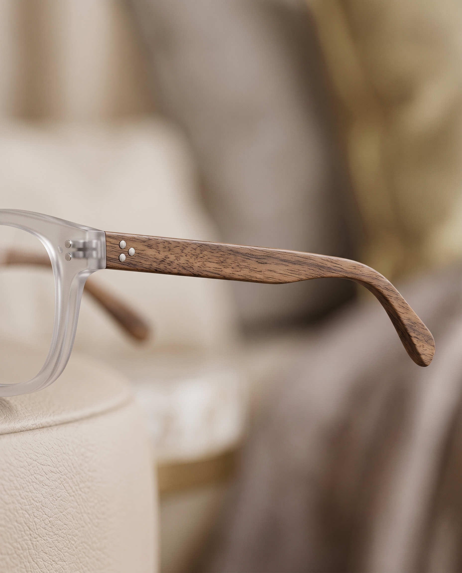 Premium frosted clear eyeglasses angled product shot