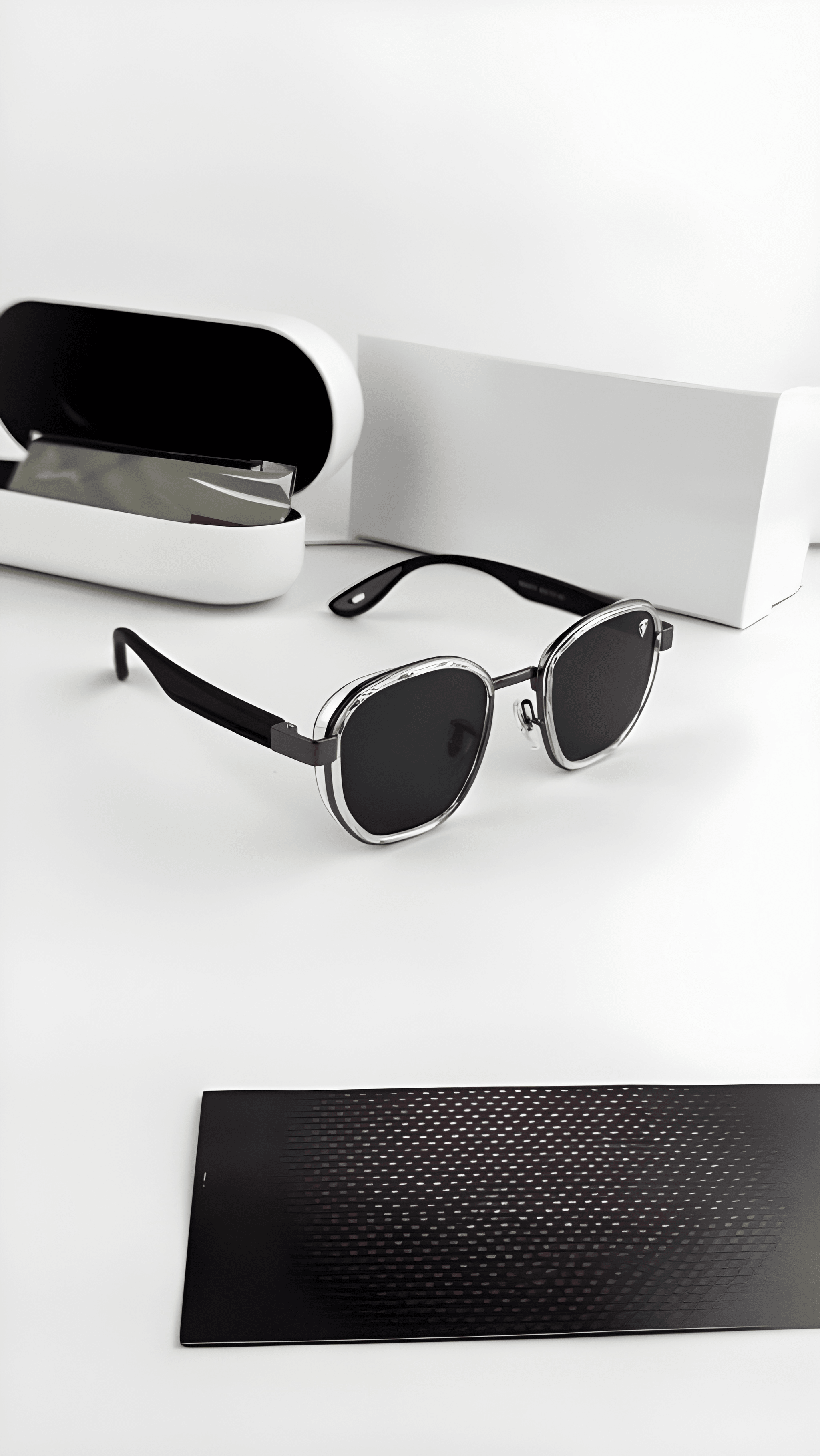 Premium men’s black and transparent rim sunglasses side view