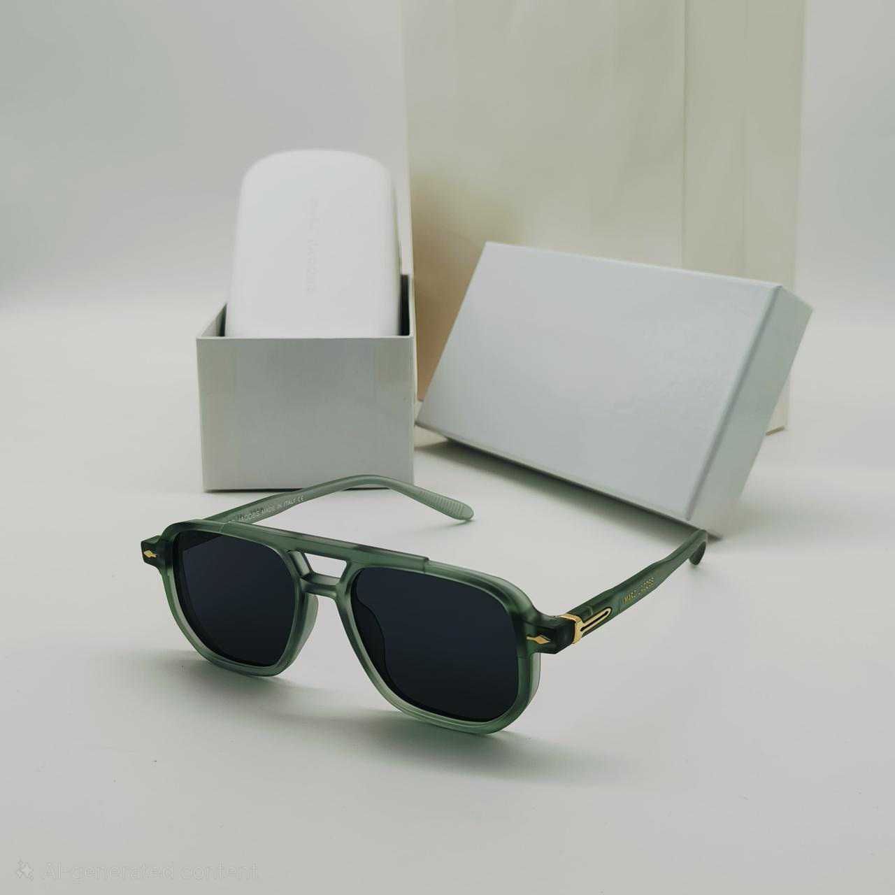 Premium mint green thick frame square aviator sunglasses with dark lenses and gold metal accents.