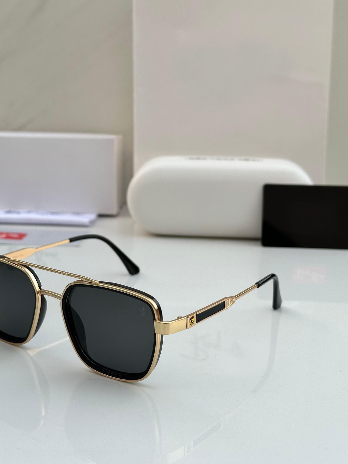 Premium square polarized sunglasses temple detail closeup