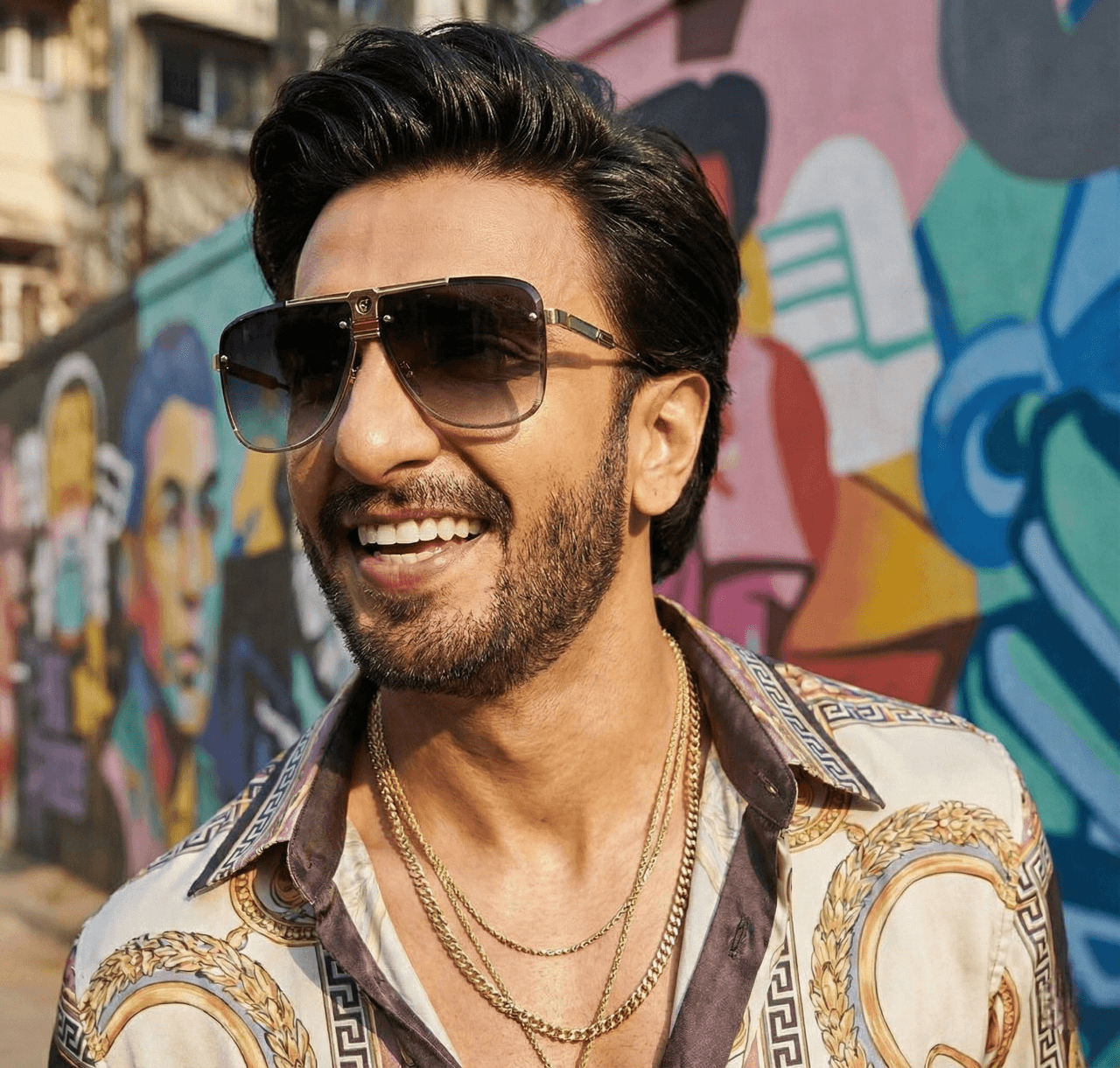 Ranveer Singh wearing oversized aviator sunglasses black variant