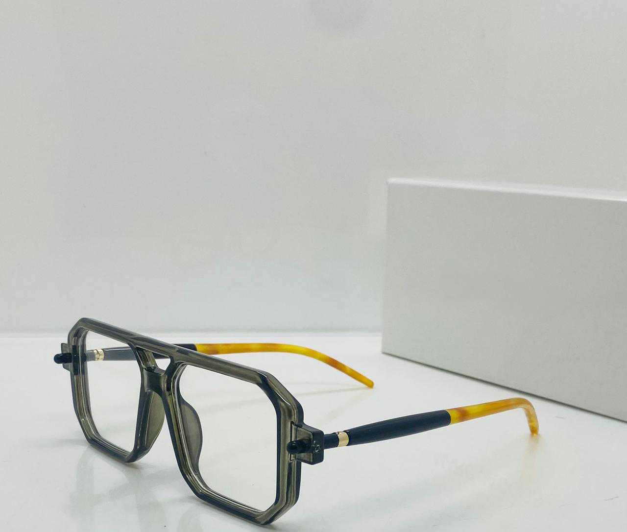 Retro Oversized Square Transparent Eyeglasses – Unisex Fashion Frame with Yellow & Black Temples