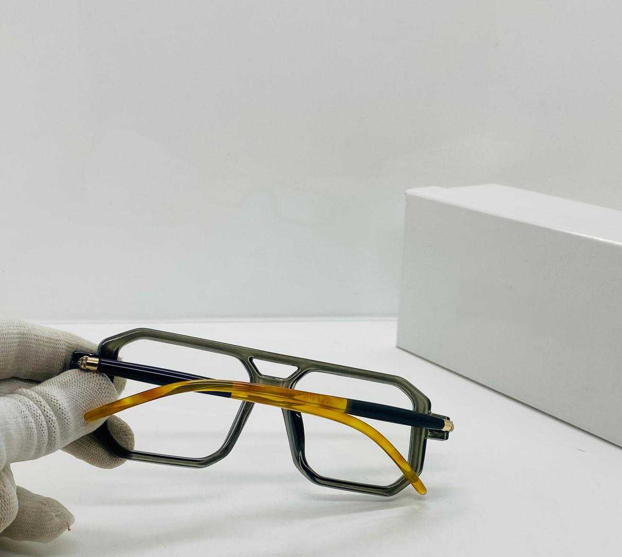 Retro Oversized Square Transparent Eyeglasses – Unisex Fashion Frame with Yellow & Black Temples