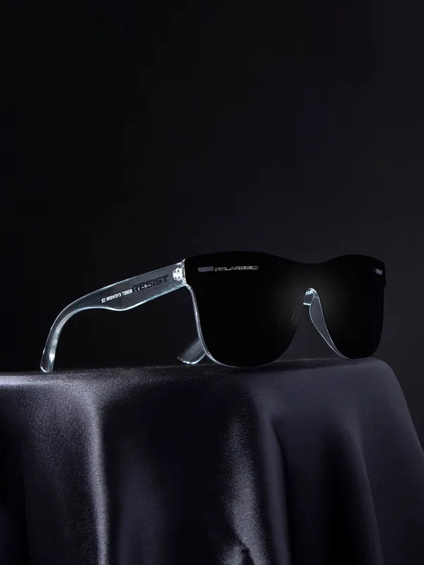 Rimless Polarised And UV Protected White Black Wayfarer Sunglasses For Men & Women- FunkyTradition