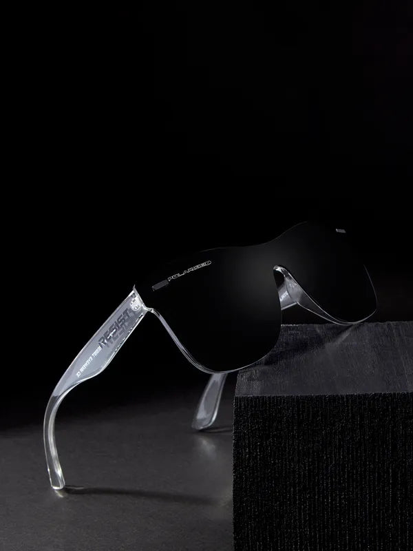 Rimless Polarised And UV Protected White Black Wayfarer Sunglasses For Men & Women- FunkyTradition