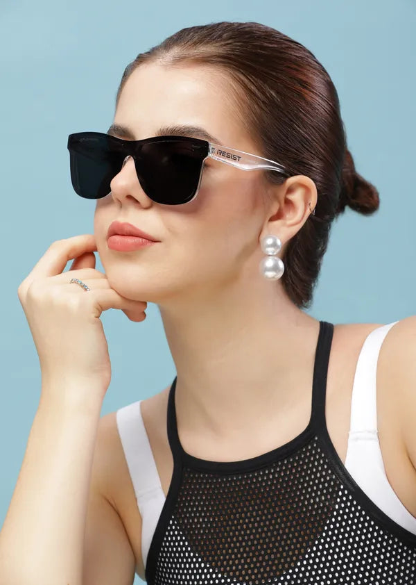 Rimless Polarised And UV Protected White Black Wayfarer Sunglasses For Men & Women- FunkyTradition