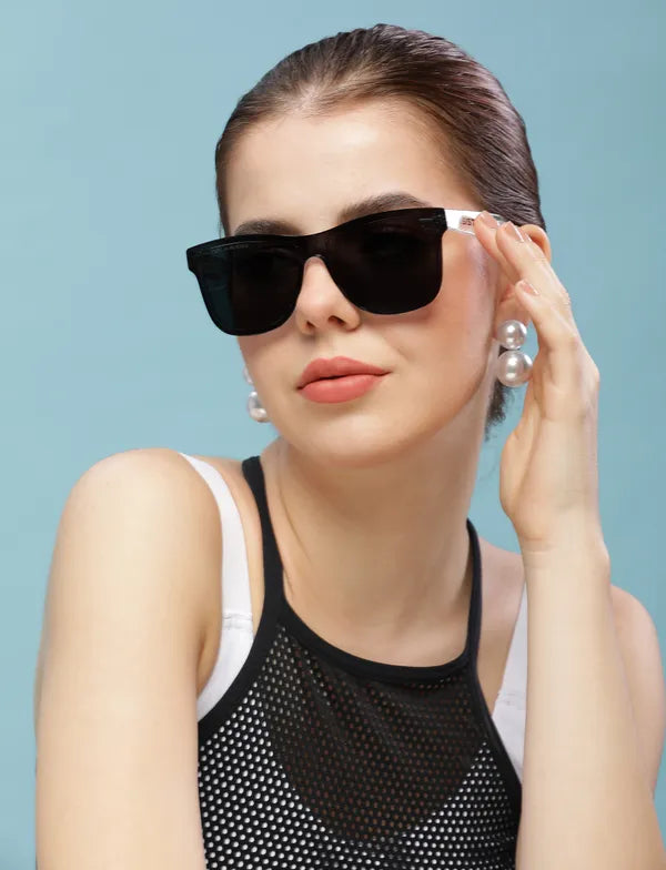 Rimless Polarised And UV Protected White Black Wayfarer Sunglasses For Men & Women- FunkyTradition