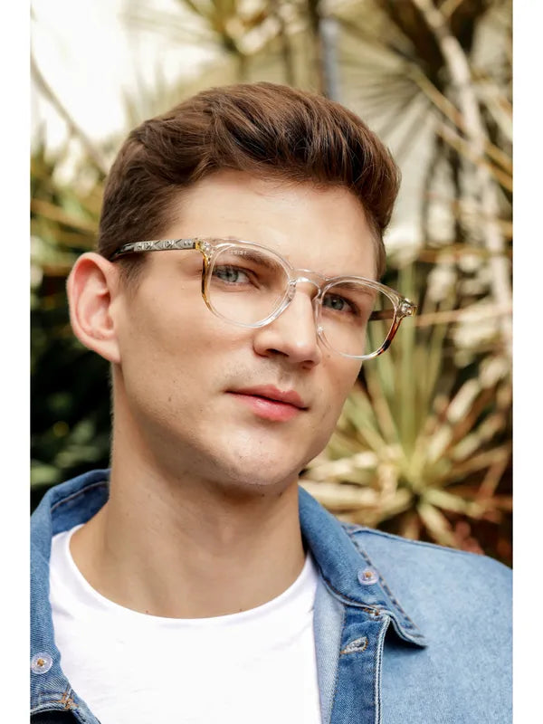 Round UV Protected White Brown Clear Wayfarer Sunglasses For Men & Women- FunkyTradition