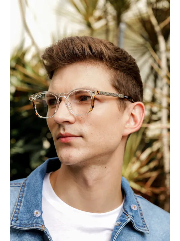Round UV Protected White Brown Clear Wayfarer Sunglasses For Men & Women- FunkyTradition