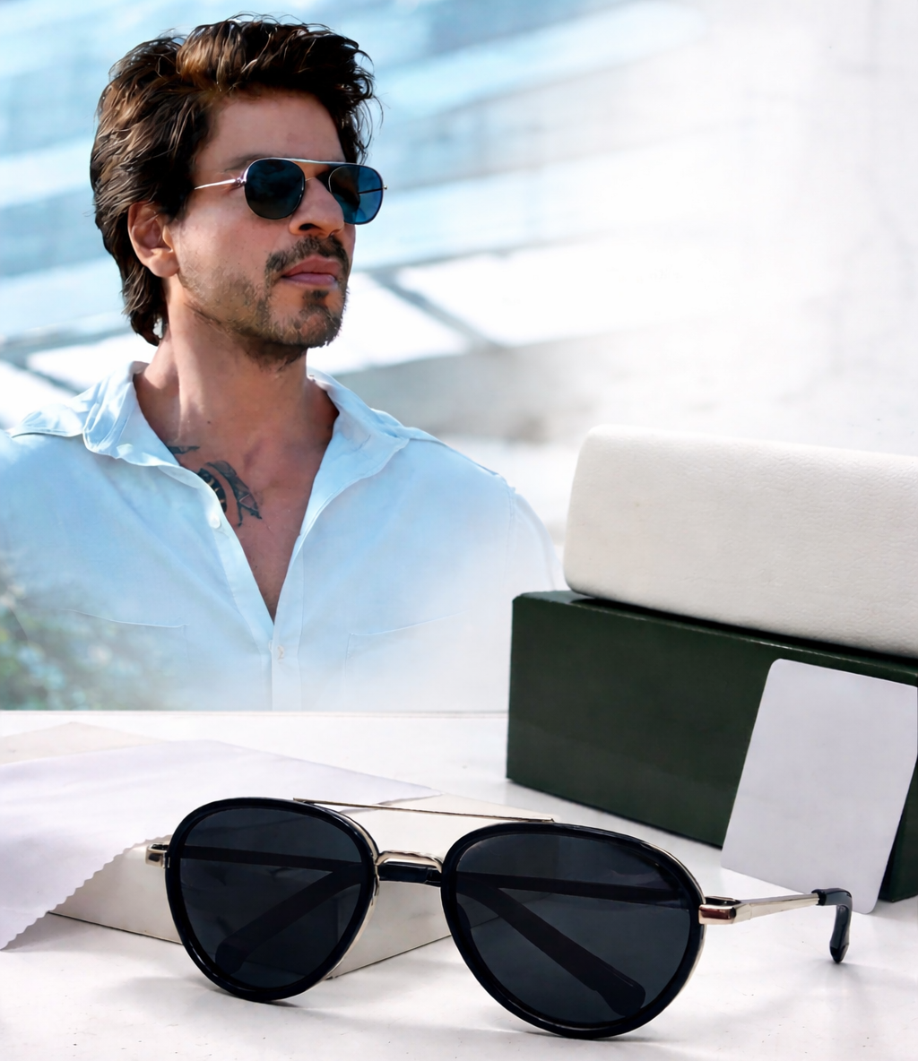 Luxury Black Aviator Sunglasses for Men | Shah Rukh Khan Inspired Classic Shades
