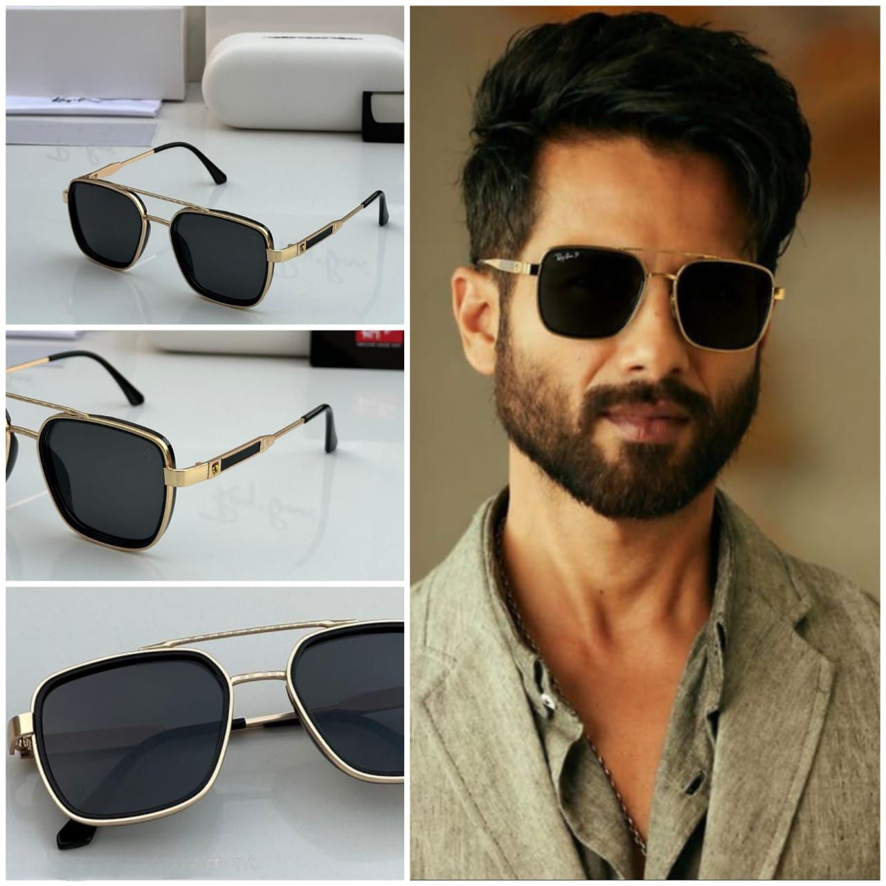 Shahid Kapoor inspired gold square polarized sunglasses