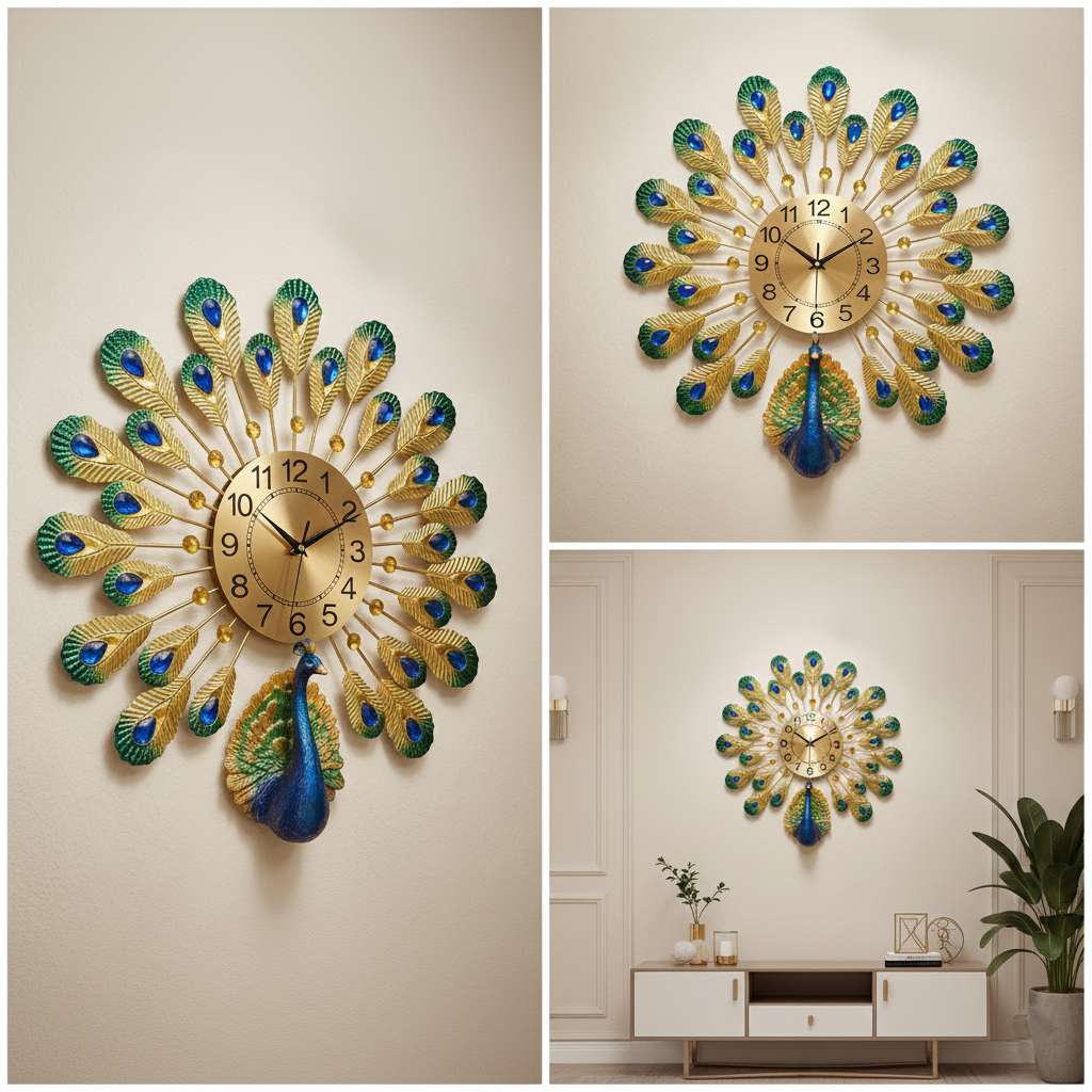 Side angle of the 3D Peacock Wall Clock showing the 15 cm breadth/depth for perspective