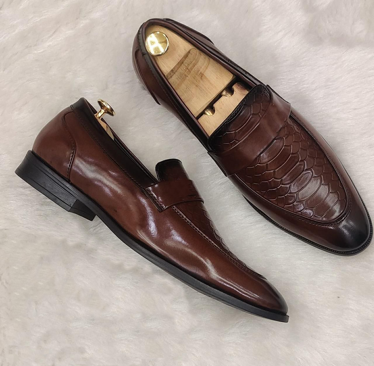 Stylish Pattern Black Brown Moccasins Casual And Party Wear Shoes For Men- FunkyTradition