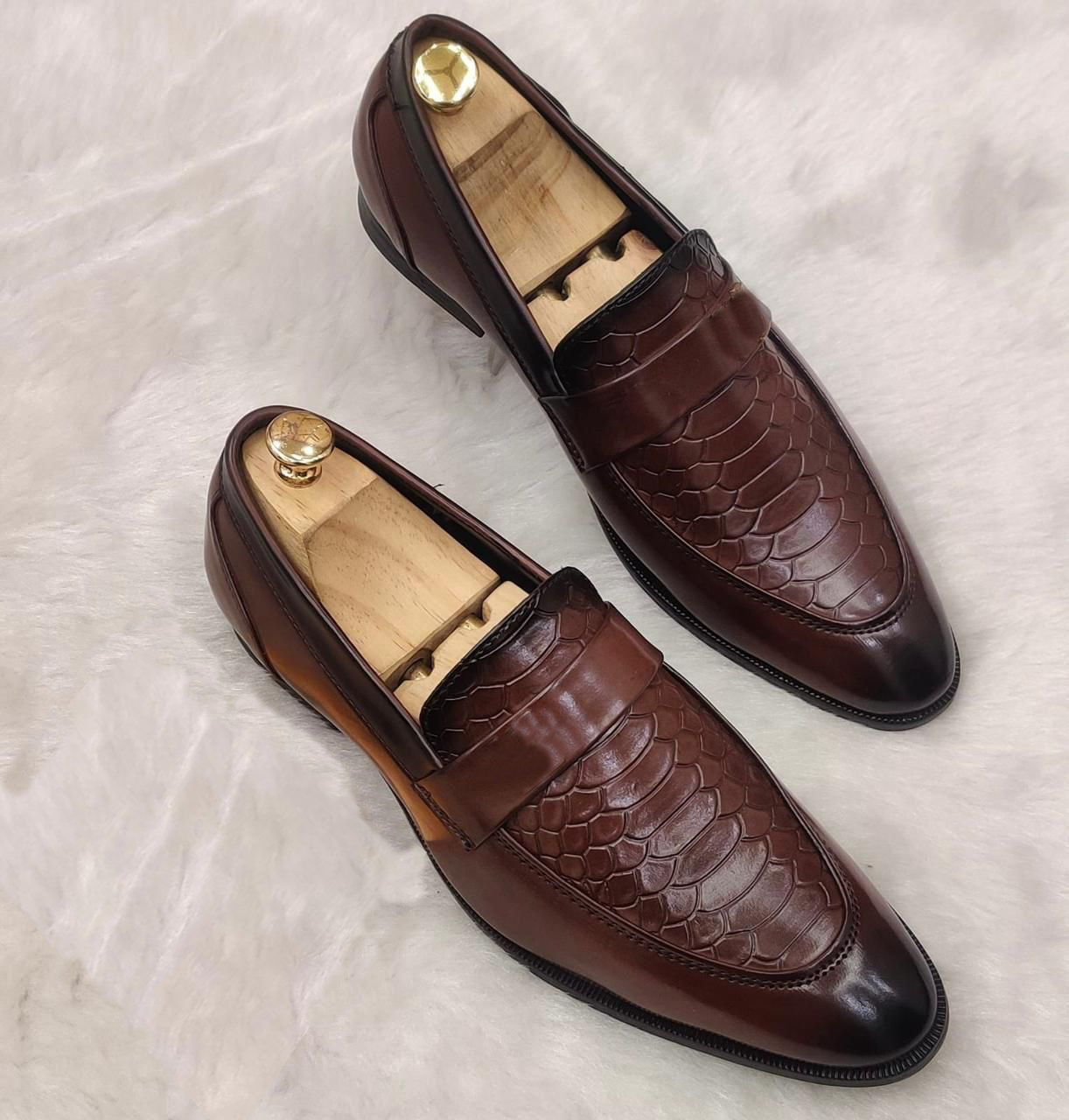 Stylish Pattern Black Brown Moccasins Casual And Party Wear Shoes For Men- FunkyTradition