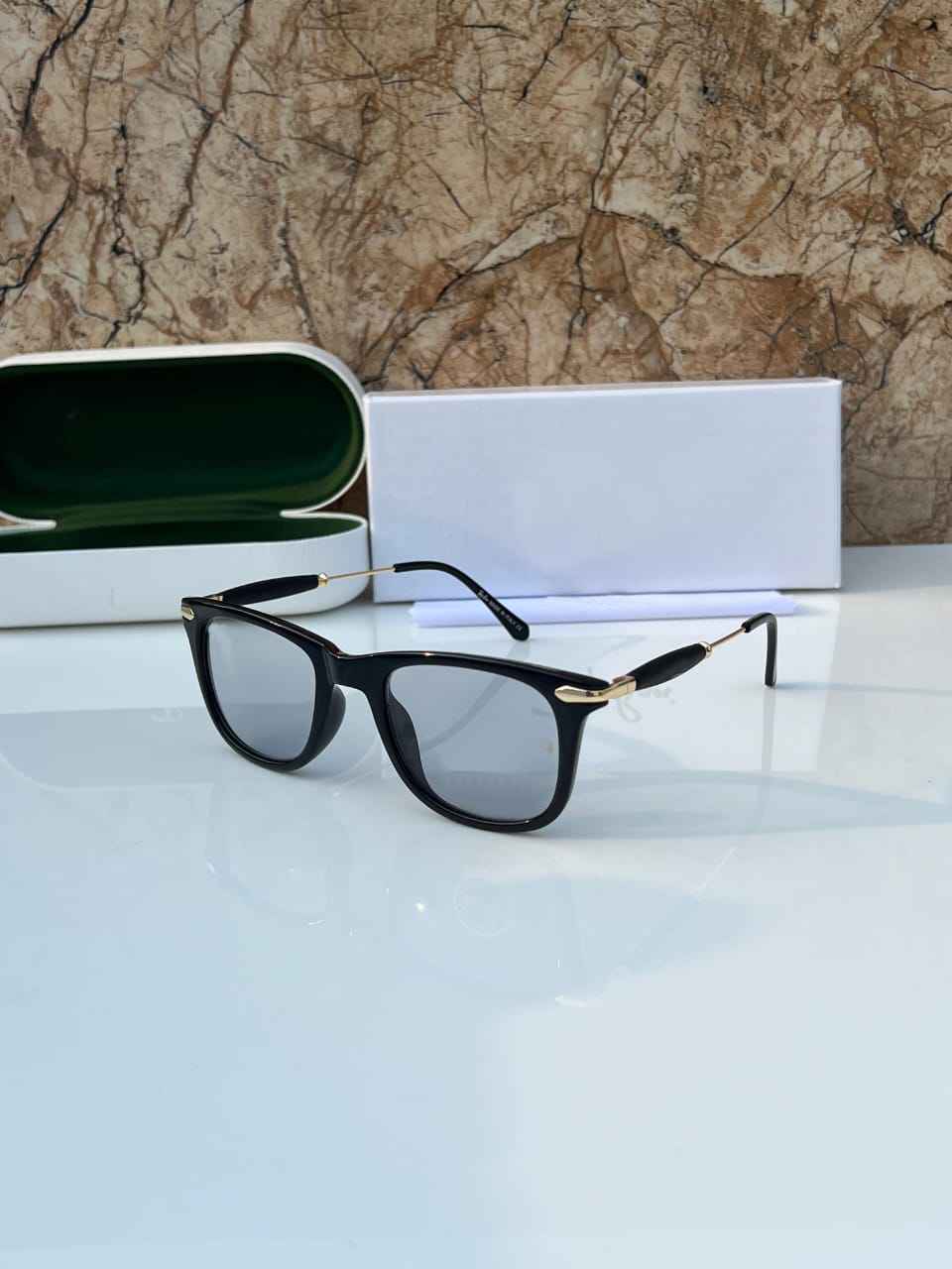 Stylish Wayfarer Square Frame Sunglasses with Gold Accents- FunkyTradition