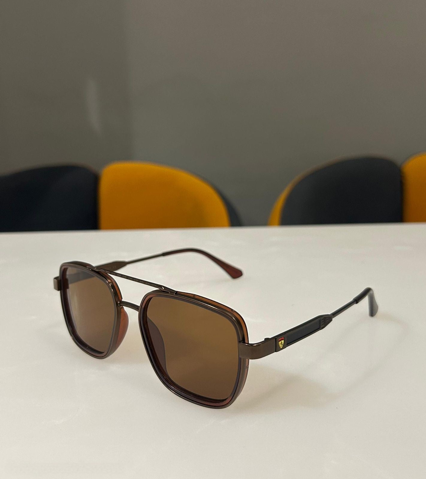 Stylish Brown Square Sunglasses for Men and Women, Full Front View.