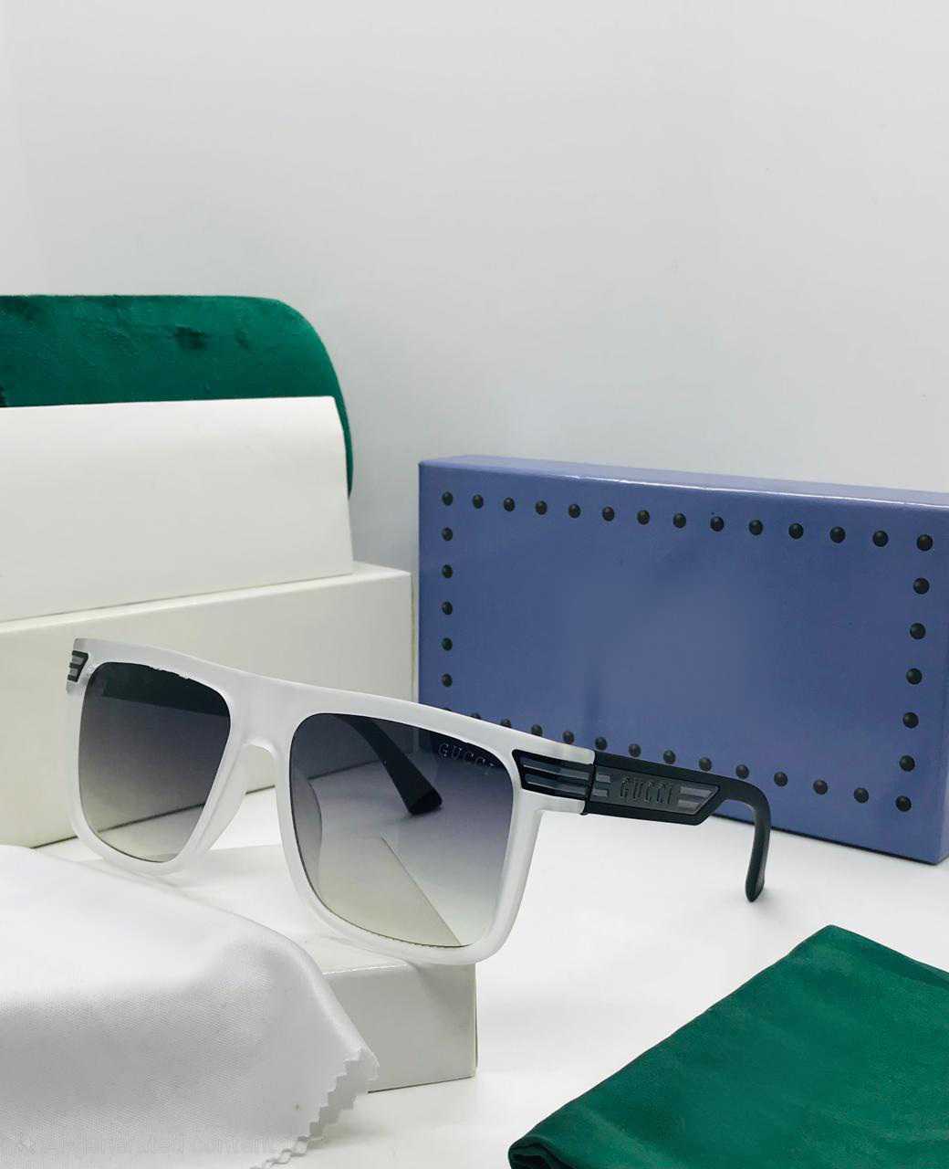 Stylish white square frame sunglasses with gradient lenses, showcasing a modern design.