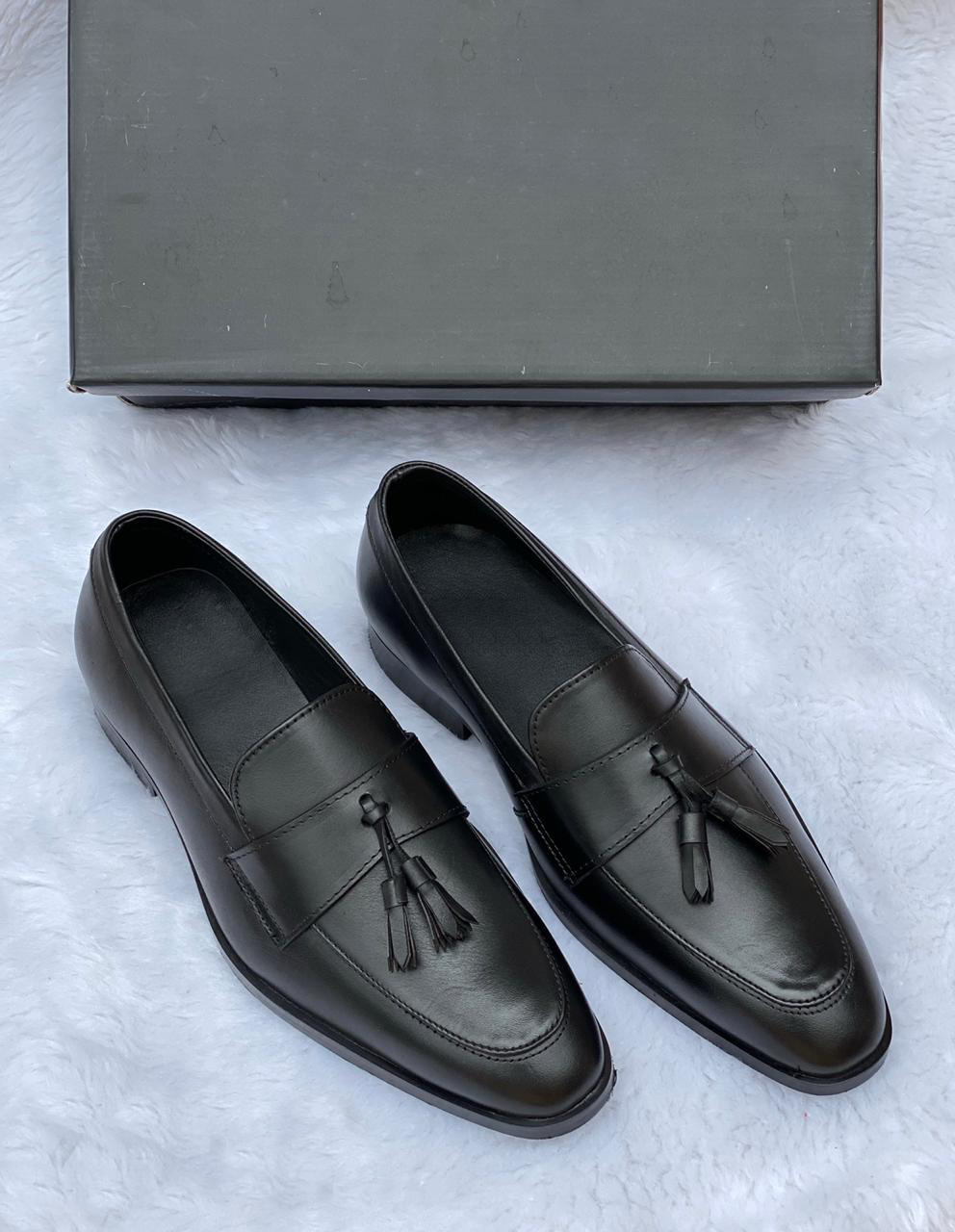 Leather Patent Slipons With Tassles For Men-FunkyTradition