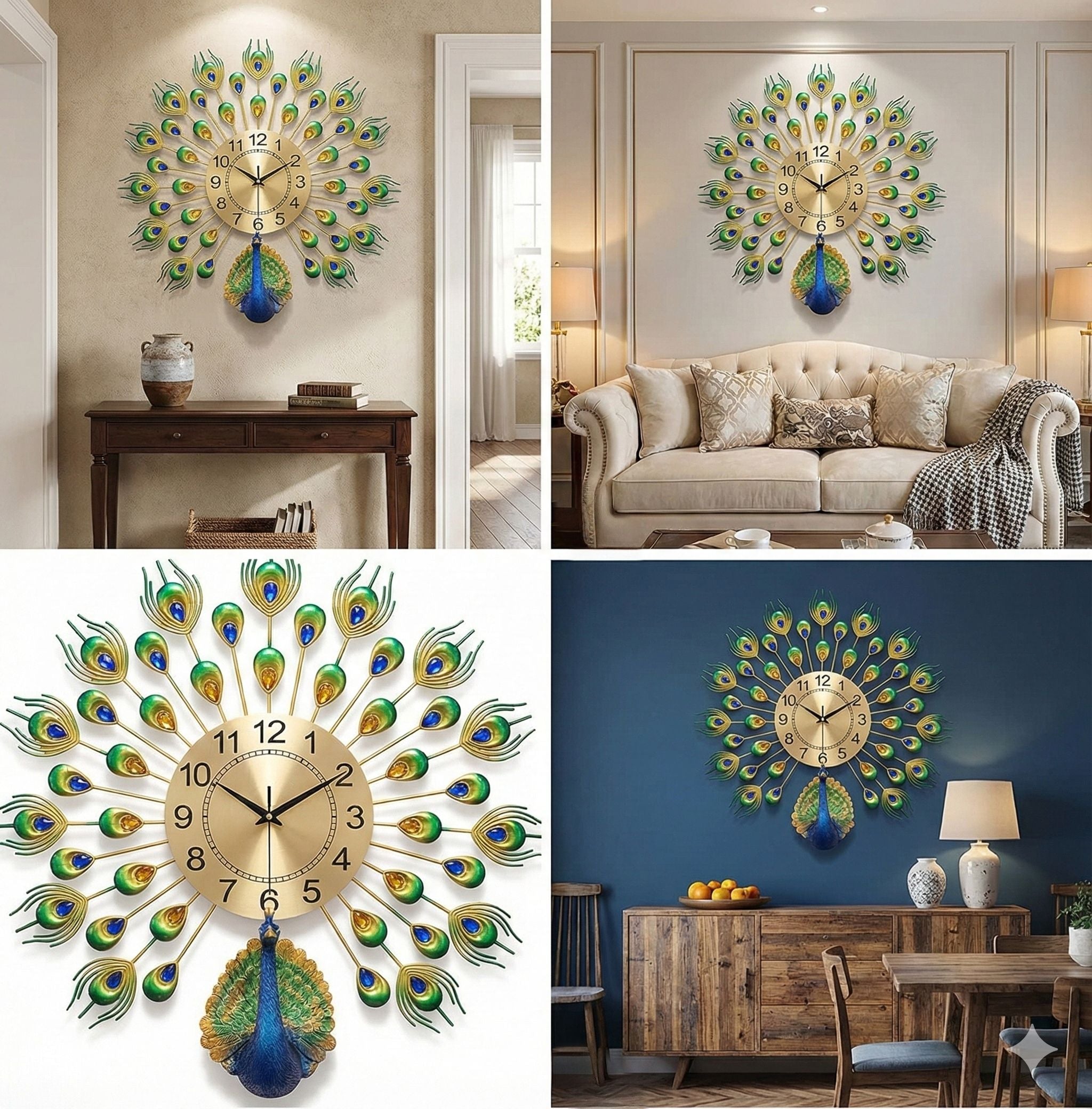 Premium Peacock Design Decorative Wall Clock for Home Decor - Big Size (55cm x 55cm)