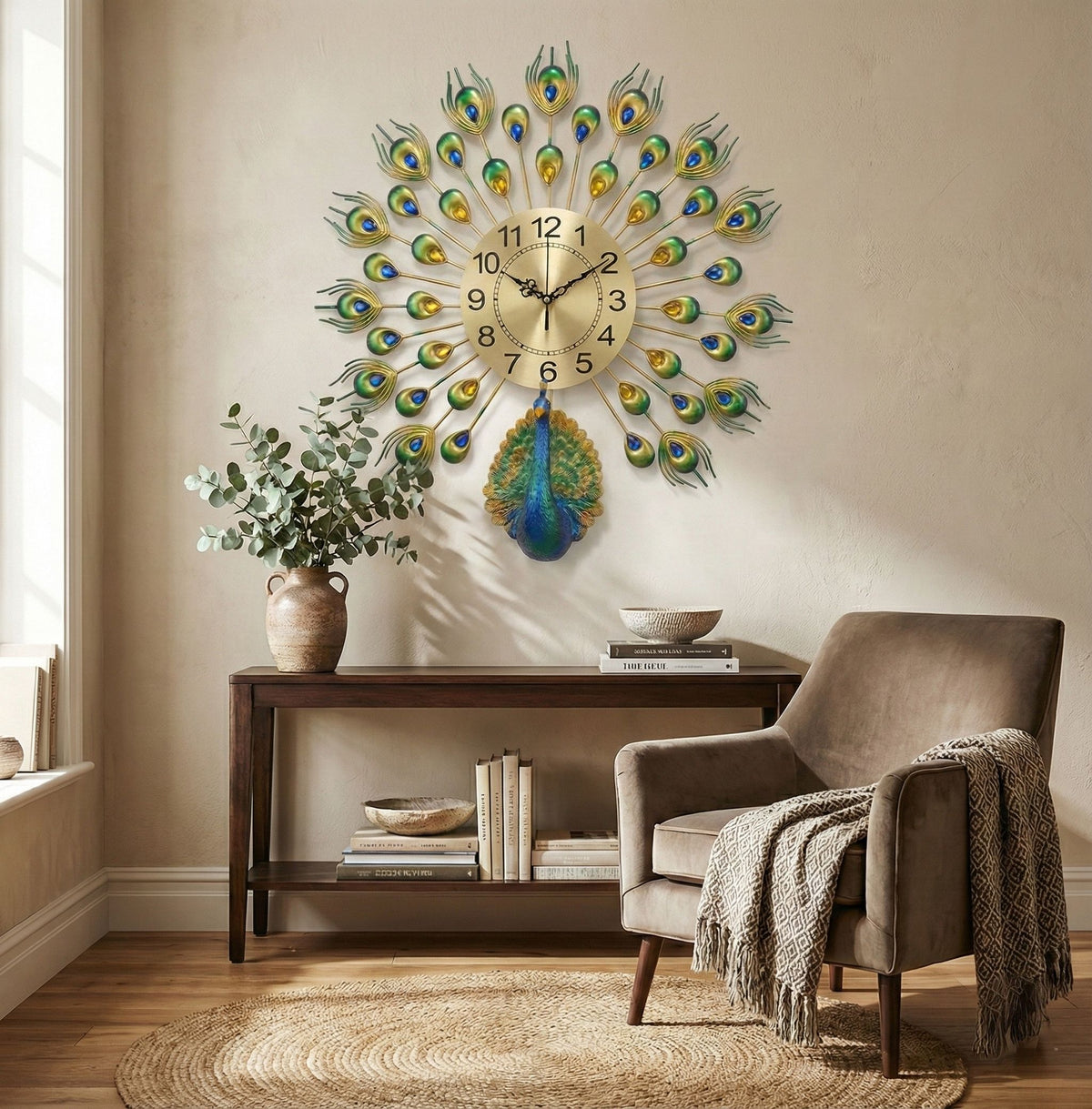 Premium Peacock Design Decorative Wall Clock for Home Decor - Big Size (55cm x 55cm)