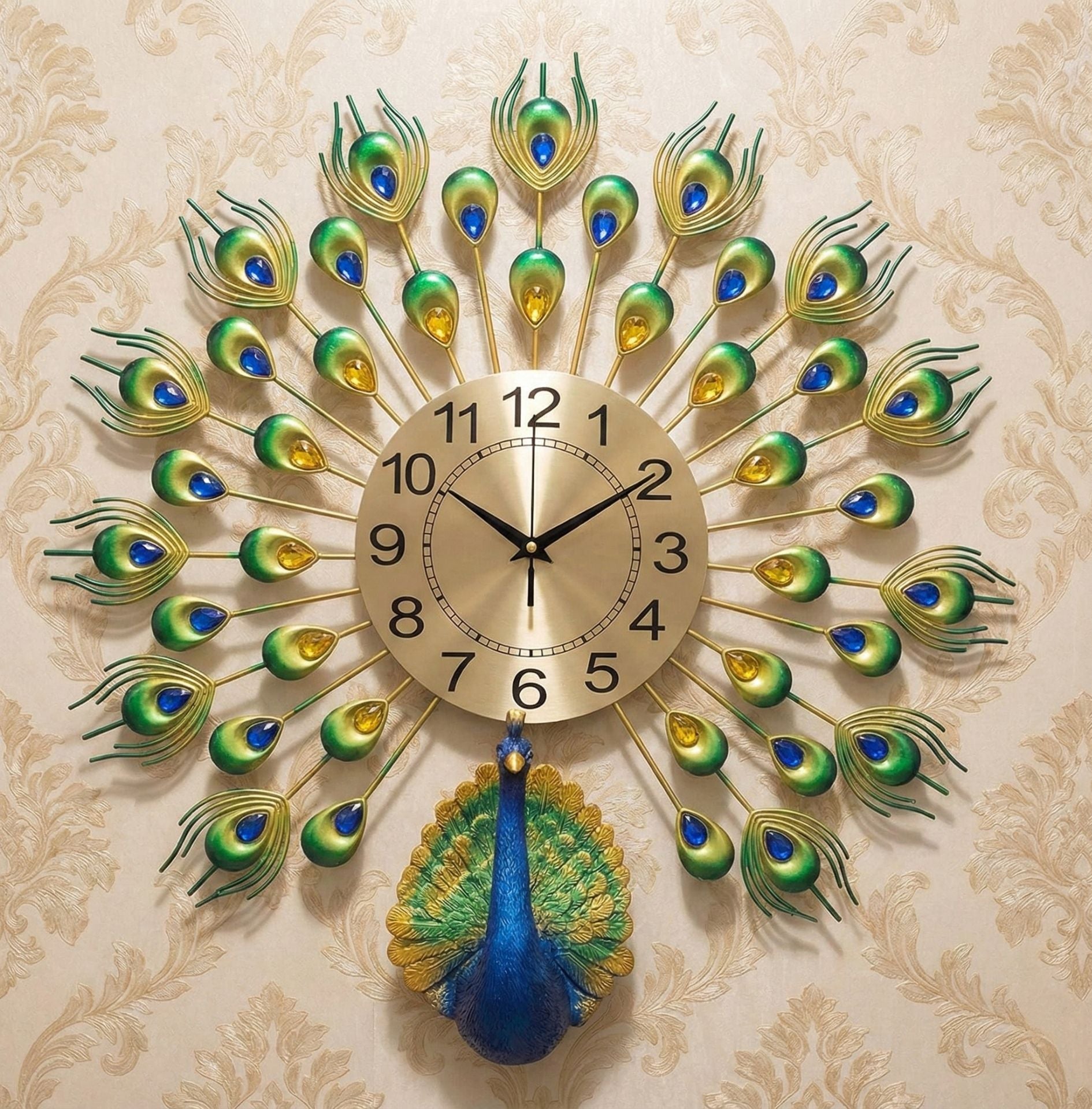 Premium Peacock Design Decorative Wall Clock for Home Decor - Big Size (55cm x 55cm)
