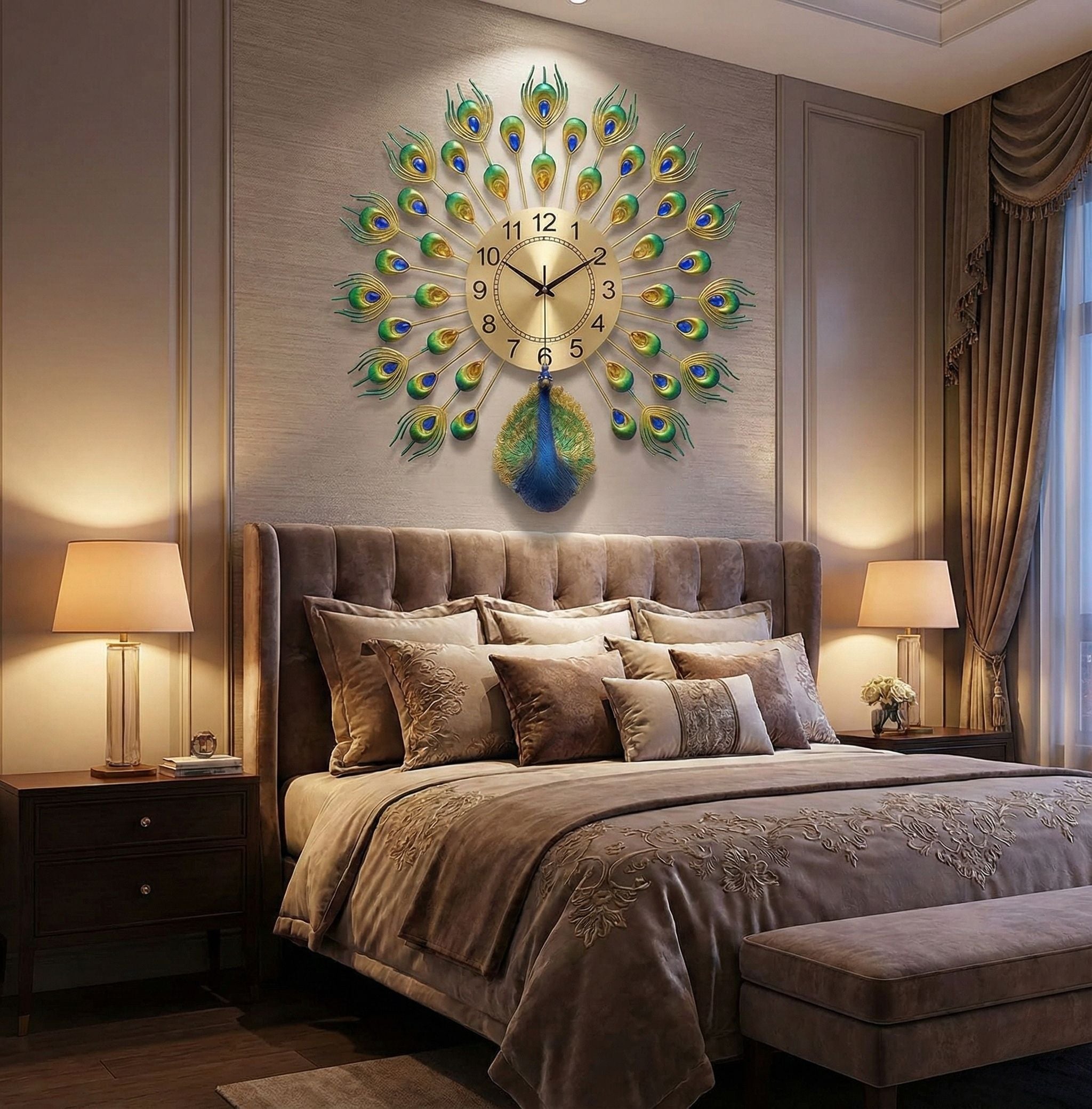 Premium Peacock Design Decorative Wall Clock for Home Decor - Big Size (55cm x 55cm)