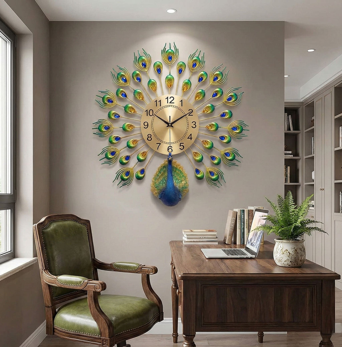 Premium Peacock Design Decorative Wall Clock for Home Decor - Big Size (55cm x 55cm)