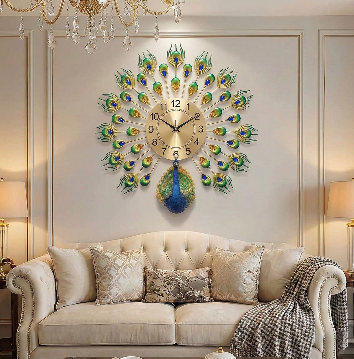 Premium Peacock Design Decorative Wall Clock for Home Decor - Big Size (55cm x 55cm)