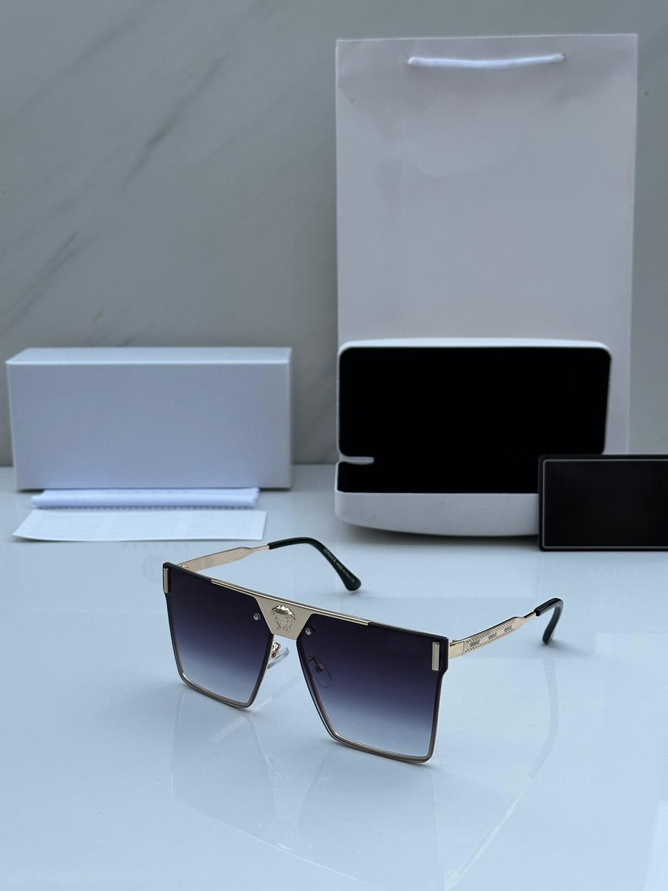 The Urban Edge Black Gradient Polarized Square Sunglasses for Mens