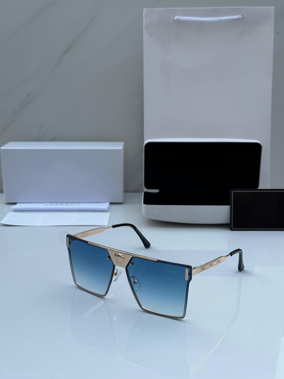 The Urban Edge Blue Gradient Polarized Square Sunglasses for Mens