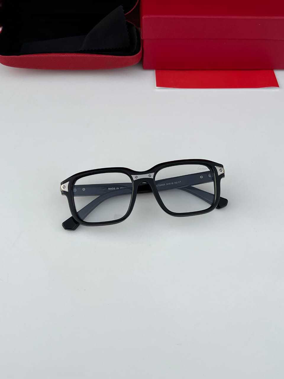 Trendy clear white sunglasses frame with gold accents and gradient lenses.