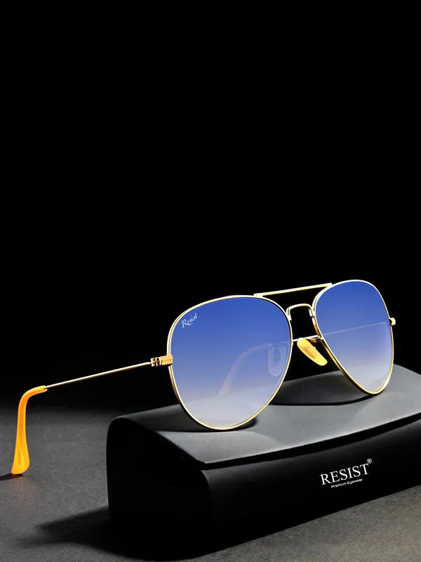 UV-Protected Gold Blue Gradient Aviator Sunglasses for Men & Women- FunkyTradition