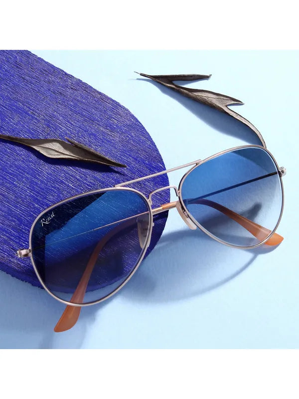 UV-Protected Gold Blue Gradient Aviator Sunglasses for Men & Women- FunkyTradition
