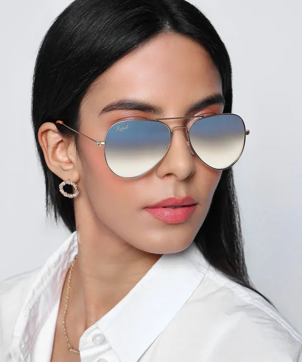 UV-Protected Gold Blue Gradient Aviator Sunglasses for Men & Women- FunkyTradition