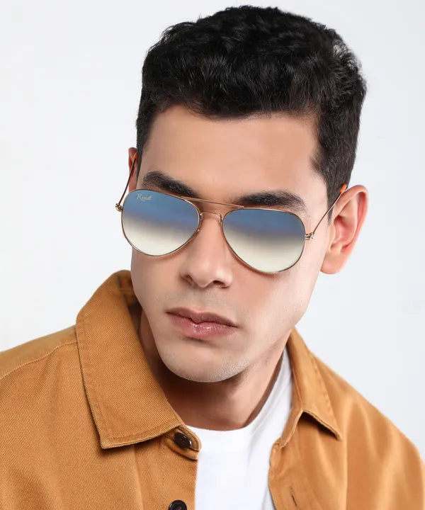 UV-Protected Gold Blue Gradient Aviator Sunglasses for Men & Women- FunkyTradition