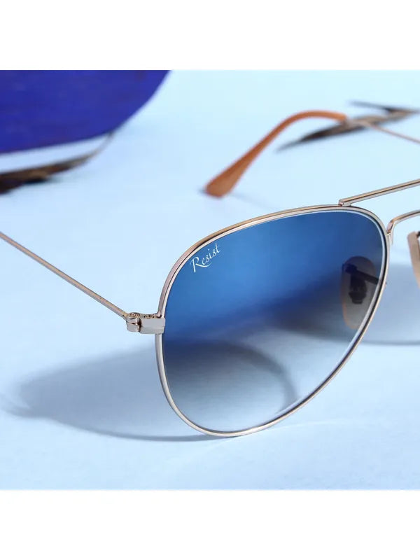 UV-Protected Gold Blue Gradient Aviator Sunglasses for Men & Women- FunkyTradition